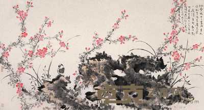 霍春阳 1997年作 桃花小鸟 镜心 96.5×178.5cm